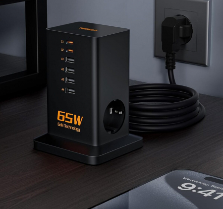 Prelungitor tip Turn Tessan ‎TS-FS02DE00, 2X USB-C, 4x USB, 2 prize, incarcare rapida USB-C 65W, 2m, negru [4]