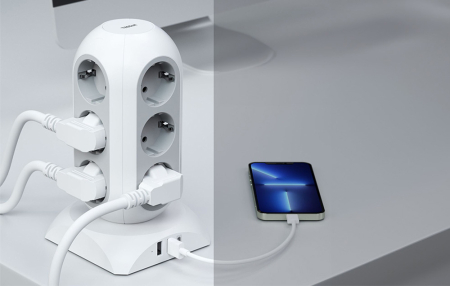 Prelungitor tip Turn Tessan TPS02-DE-C, 12 prize, 2XUSB 3A, 1XUSB-C, cablu 2m [5]