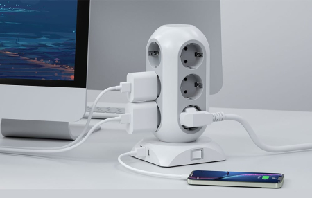 Prelungitor tip Turn Tessan TPS02-DE-C, 12 prize, 2XUSB 3A, 1XUSB-C, cablu 2m [1]