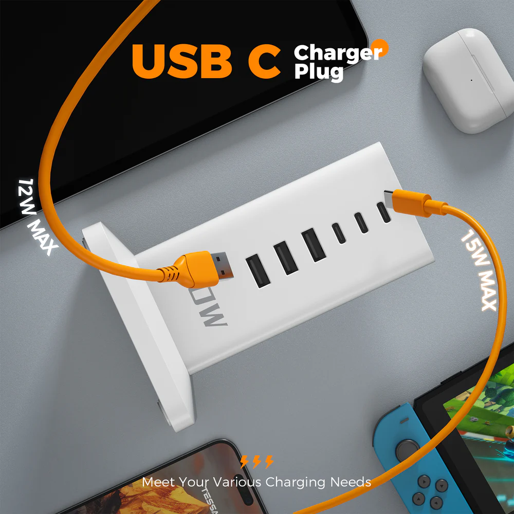 Prelungitor tip Turn Tessan TS-CS04, 6 prize, 4 USB, 2 USB-C, 30 W, cablu 2m [5]