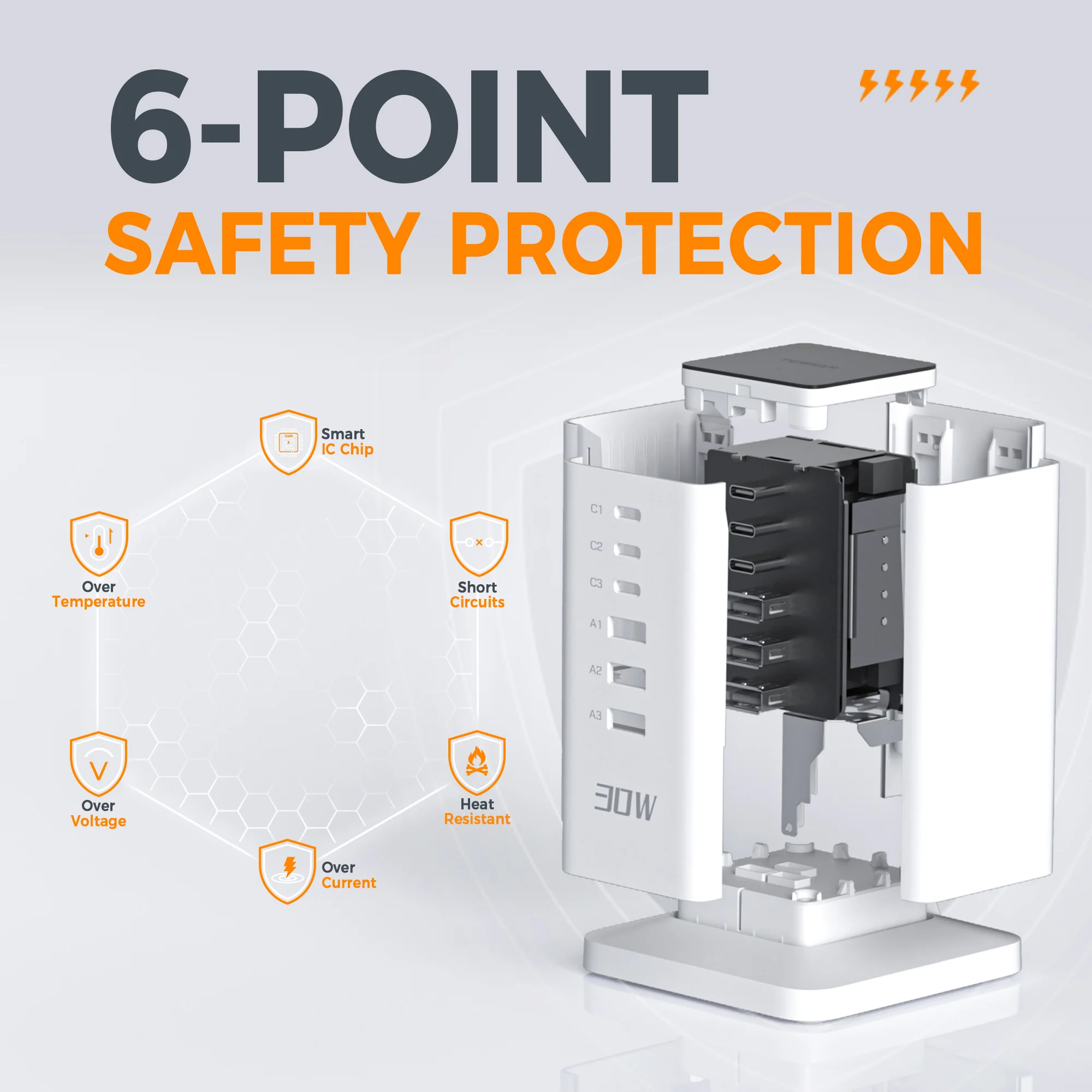 Prelungitor tip Turn Tessan TS-CS04, 6 prize, 4 USB, 2 USB-C, 30 W, cablu 2m [9]