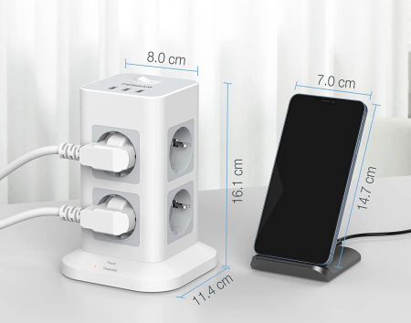 Prelungitor tip Turn Tessan TPS03, 8 prize, 3 USB 3A, cablu 2m, protectie la suprasarcina [2]