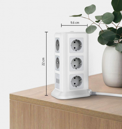 Prelungitor tip Turn Tessan TPS01, 11 prize, 3 USB 3.1A, cablu 2m, protectie la suprasarcina - Alb [3]