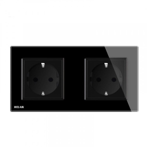 Priza dubla de perete Welaik cu rama din sticla, Negru [1]
