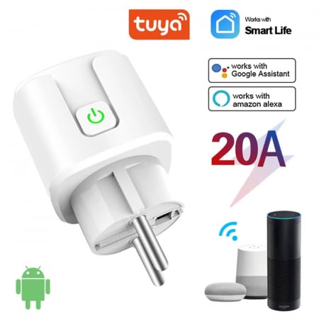 Casa si Gospodarie - Priza inteligenta Rovo CZ04 WiFi, 20A, Monitorizare energie, Alexa, Google Assistant