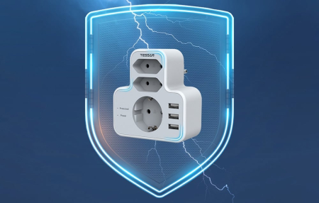 Priza Multipla Tessan TS-327, 3 Prize, 3 Porturi USB, 240 V, Alb ,3600W, 16A [4]