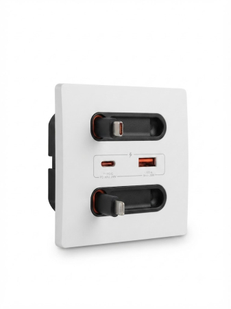 Priza de perete Rovo AAC, Incarcare Rapida 20W, Cabluri retractabile, USB-C si Lightning, Porturi USB-A si USB-C, 16A [2]
