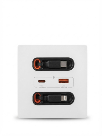Prelungitoare - Priza de perete Rovo AAC, Incarcare Rapida 20W, Cabluri retractabile, USB-C si Lightning, Porturi USB-A si USB-C, 16A