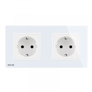 Priza dubla de perete Welaik cu rama din sticla, Alb [1]