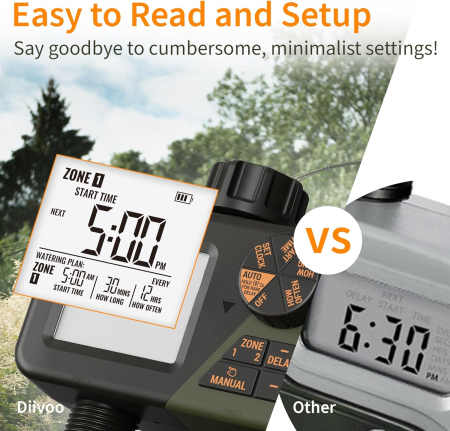 Programator automat pentru irigare Diivoo DI-WT21M-EUGN, 2 zone, IPX5, functie Rain Delay [2]