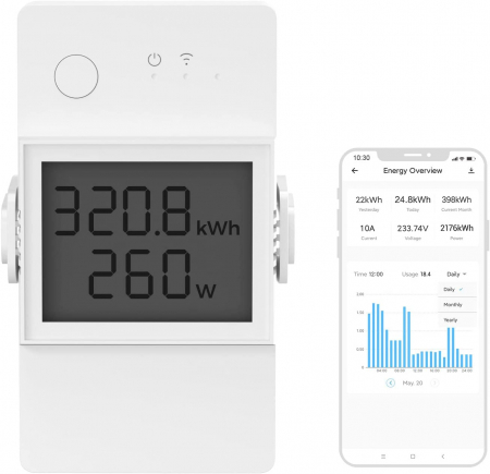 Transmitator Wifi Sonoff THR316D Elite, 16A, cu functie de masurare a temperaturii si umiditatii, THR316D [1]
