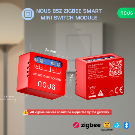 Releu SMART NOUS B5Z Zigbee,1 canal, monitorizare consum, control aplicatie, compatibil Alexa/Google Assistan, protectie suprasarcina [1]