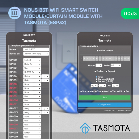 Releu wireless Nous B3T PM, 16A, Tasmota, Matter, Monitorizare energie,Modul Cortina - 2 canal, ESP32 [5]