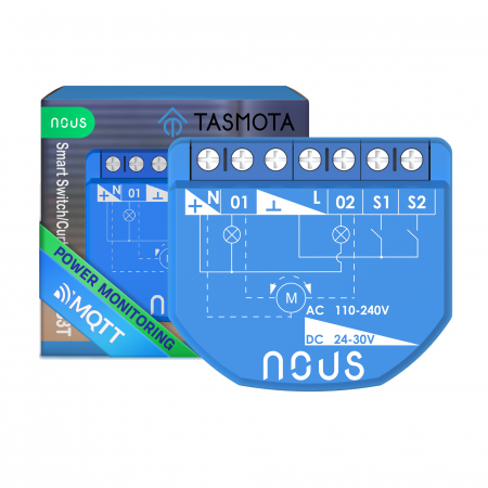 Casa si Gospodarie - Releu wireless Nous B3T PM, 16A, Tasmota, Matter, Monitorizare energie,Modul Cortina - 2 canal, ESP32