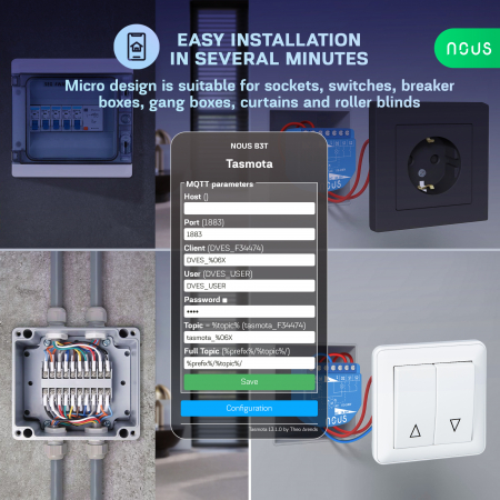 Releu wireless Nous B3T PM, 16A, Tasmota, Matter, Monitorizare energie,Modul Cortina - 2 canal, ESP32 [2]