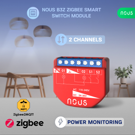 Releu inteligent Nous B3Z, 16A, ZigBee, 2 canal PM, Monitorizare energie [1]