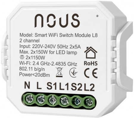 Releu wireless Nous L8, 2 canale, 2*5A, Smart, Control din aplicatie [0]