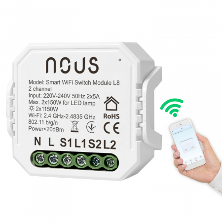 Releu wireless Nous L8, 2 canale, 2*5A, Smart, Control din aplicatie [1]