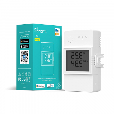 Produse Smart - Releu inteligent Wi-Fi Sonoff THR320D, 20A, Temperatura & umiditate, Monitor LCD