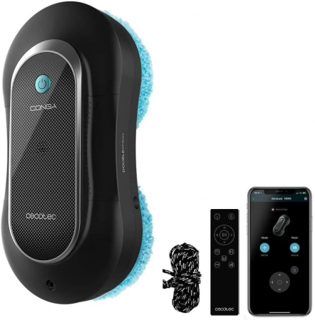 Robot curatare geamuri cu pulverizator Cecotec Windroid 1090 Double Spray, Smart, 3 in 1, Control aplicatie, Telecomanda, 12 mopuri incluse [0]