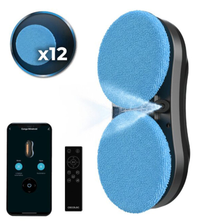 Aspirator Robot - Robot curatare geamuri cu pulverizator Cecotec Windroid W10 DoubleSpray, 3 in 1, 4 moduri, Control telecomanda si aplicatie, 12 mopuri incluse