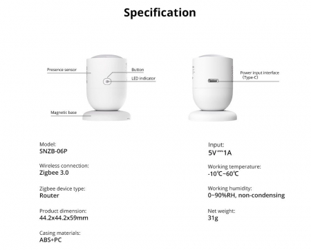 Senzor de prezenta umana Zigbee, Sonoff SNZB-06P, Zigbee 3.0 [14]