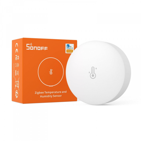 Produse Smart - Senzor inteligent de temperatura si umiditate Zigbee Sonoff SNZB-02P (rotund)