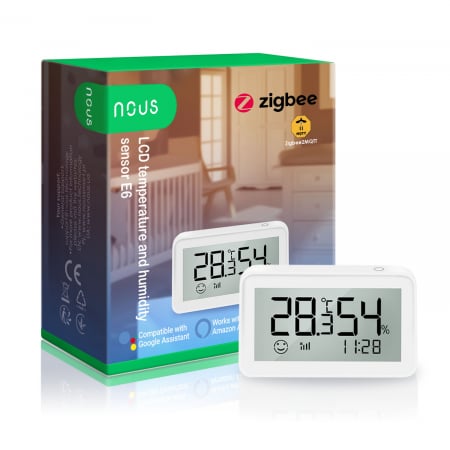 Senzori - Senzor Smart de Temperatura si Umiditate Nous cu afisaj E6, LCD, ZigBee