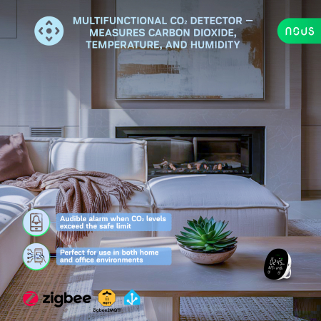 Senzor Temperatura, Umiditate cu detector CO2 Smart Nous E10, Zigbee 3.0, ecran LED, compatibil Alexa/Google Assistant [2]