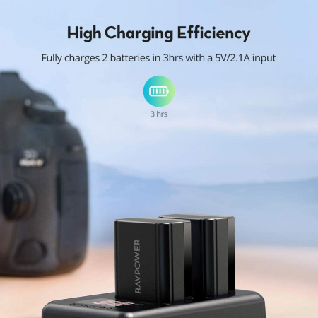 Set 2 acumulatori NP-FW50 cu incarcator RAVPower RP-PB056, pentru camere Sony NEX-3, NEX-3N, NEX-5, NEX-5C, NEX-5N, NEX-5R, NEX-5T, NEX-6, NEX-7 , NEX-C3, NEX-F3 [2]