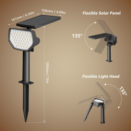 Set 2 bucati lampi solare LED Lepro PR510005, 43 leduri, IP65 lumina alba calda, 2 moduri [6]