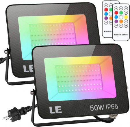 Casa si Gospodarie - Set 2 proiectoare de podea LED RGB Lepro, Telecomanda , 50W, IP65 waterproof