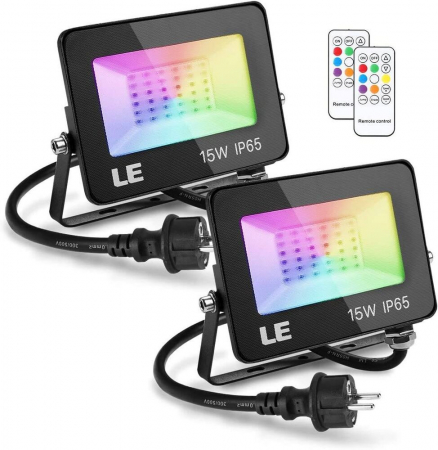 Casa si Gospodarie - Set 2 proiectoare de podea LED RGB Lepro, Telecomanda , 15W, IP65 waterproof