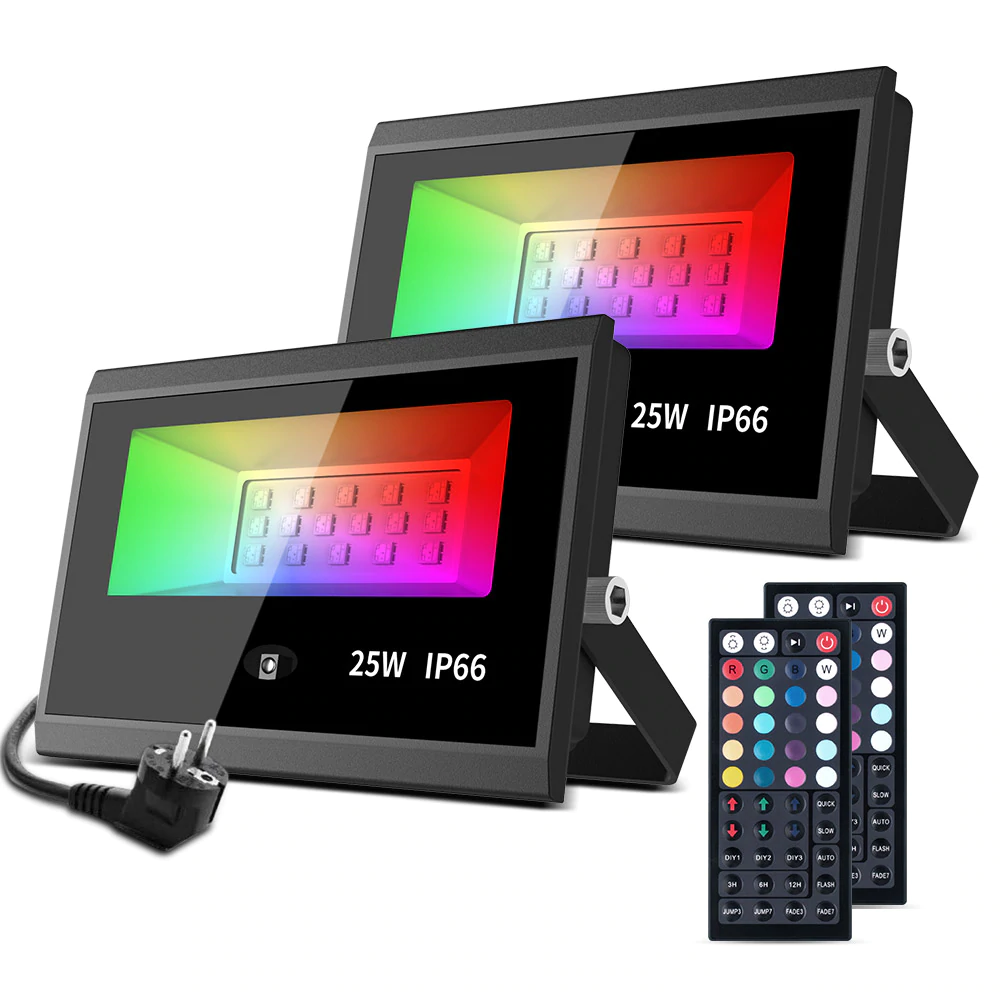 Set 2 proiectoare de podea LED RGB MustWin, Telecomanda , 25W, IP66 waterproof [0]