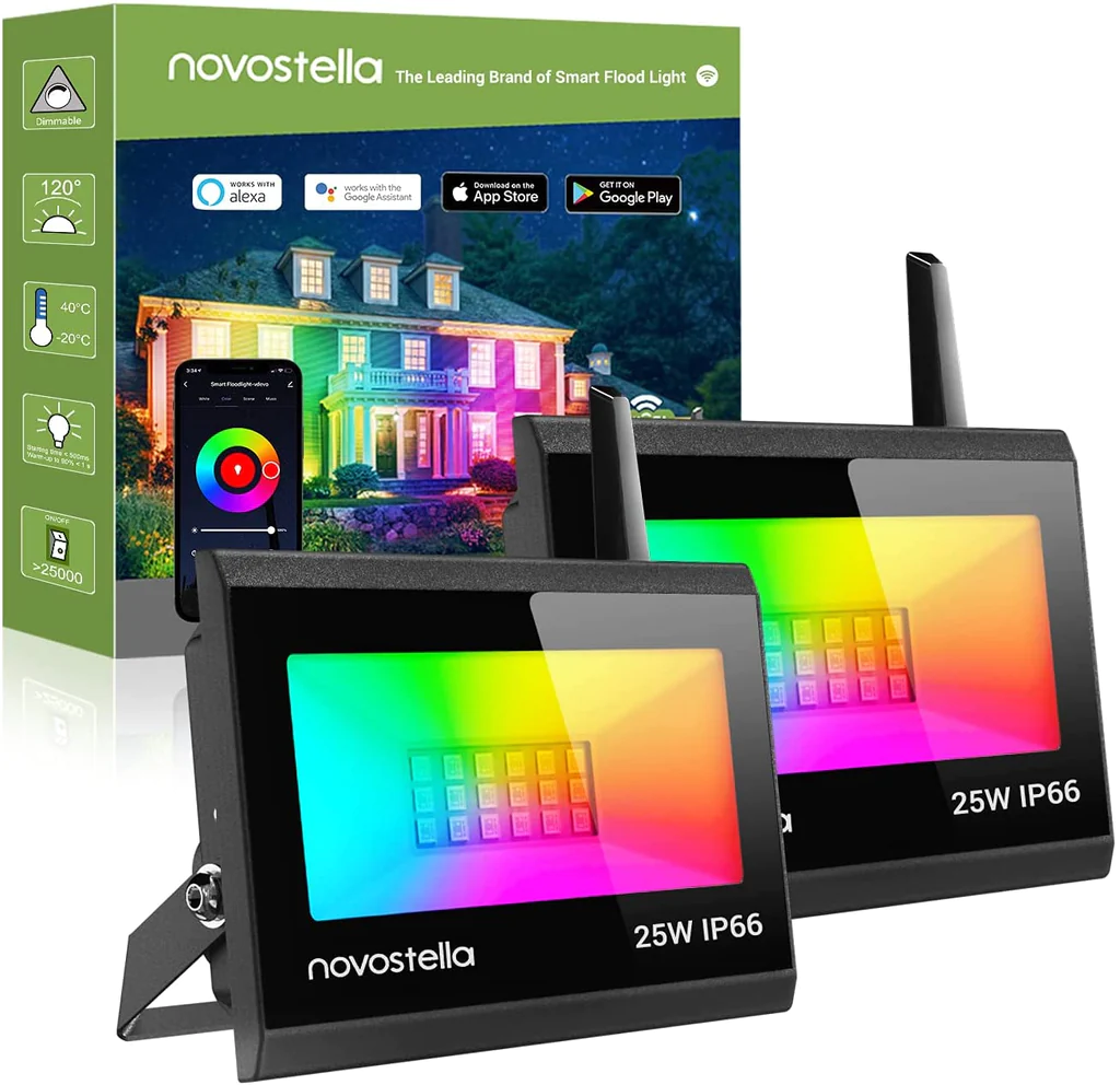 Casa si Gospodarie - Set 2 proiectoare de podea Smart Novostella Blaze 2 Pack 25W RGB NTF80 Wifi, Alexa, Google, Exterior IP66