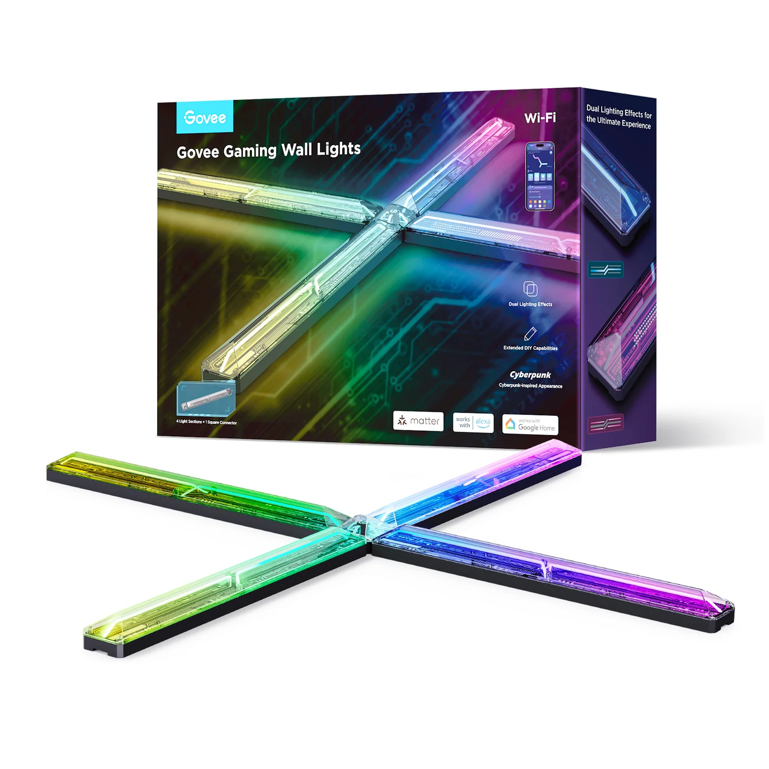 Iluminat Smart - Set 4+1 bara LED Govee Gaming Wall Light, H6063, RGBIC, Smart, Sincronizare Muzica, Wifi, Alexa, Google Assistant