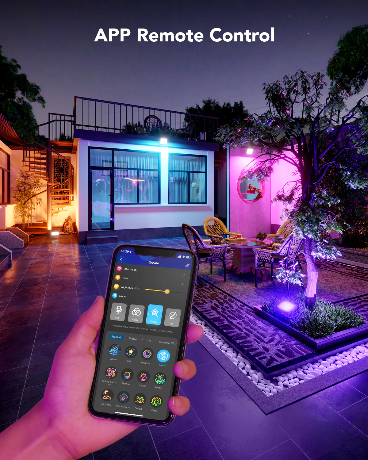 Set 4 proiectoare Govee H7060 RGBICWW LED, Alexa, Google , 24W, Sincronizare muzica, Exterior IP65 waterproof [10]