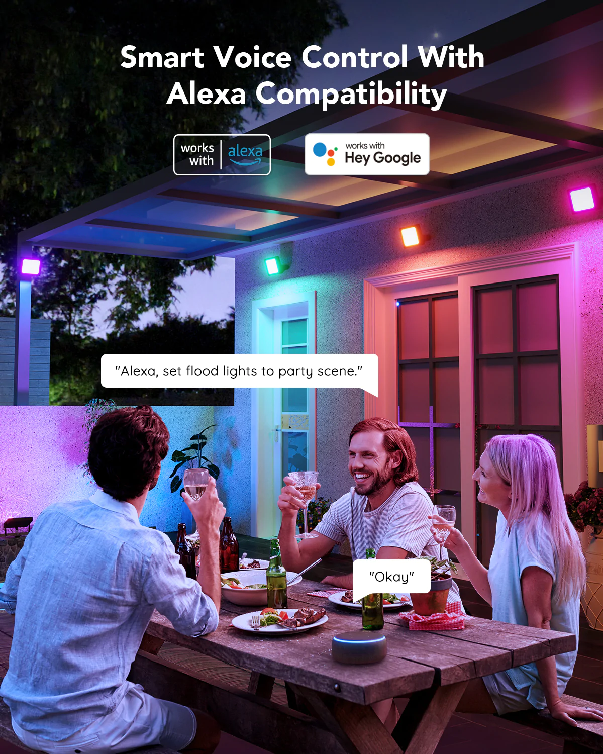 Set 4 proiectoare Govee H7060 RGBICWW LED, Alexa, Google , 24W, Sincronizare muzica, Exterior IP65 waterproof [9]