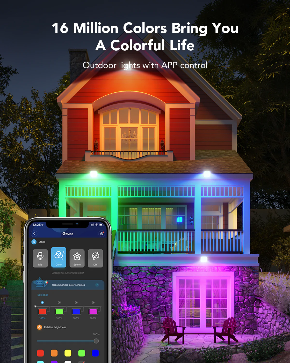 Set 4 proiectoare Govee H7060 RGBICWW LED, Alexa, Google , 24W, Sincronizare muzica, Exterior IP65 waterproof [8]