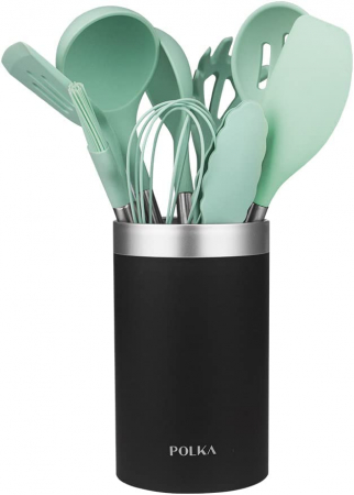 Set 9 ustensile Cecotec Polka Experience de bucatarie din silicon termorezistent , maner din Inox, albastru pastel [0]