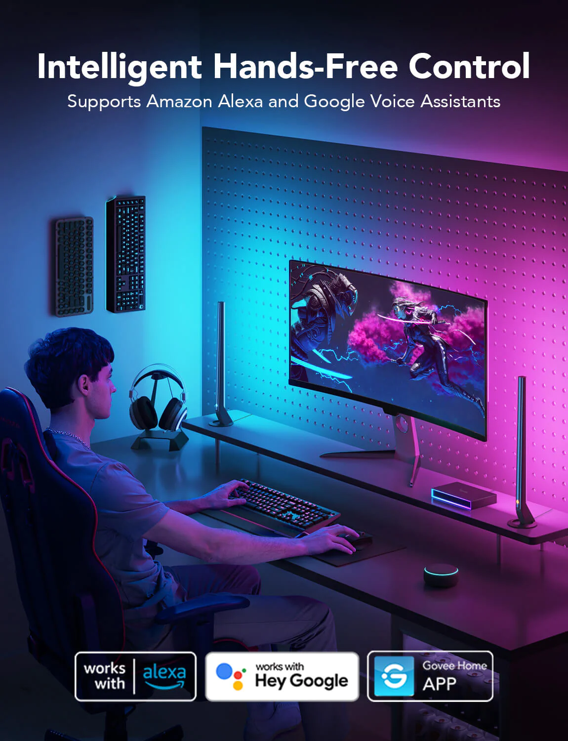 Set Banda si Lampi LED Govee H6601 RGBIC AI Gaming Sync Box Kit [9]