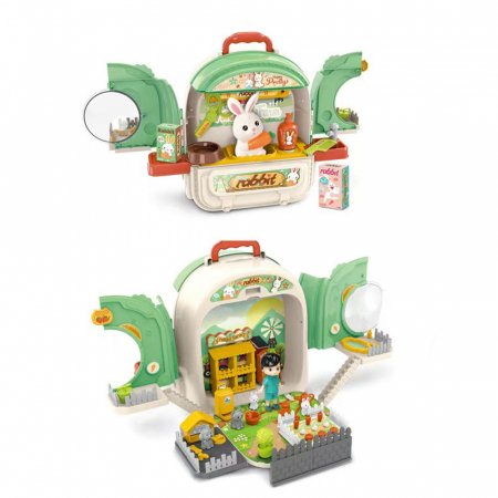 Set ghiozdan jucarie 3 in 1 Rovo 999-2, Iepuras, Fermier, Accesorii incluse [6]