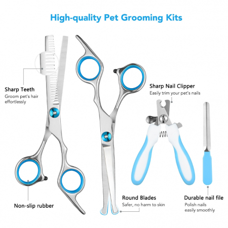 Set Masina Profesionala de Tuns Caini, Pisici sau Alte Animale, Omorc MEGD014CS,fara fir, Titan/Ceramica, foarfece incluse [6]