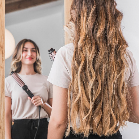 Perie rotativa 2 in 1 Cecotec Bamba InstantCare Curly AirFlow, Ondulator, Ceramica, Aer cald, Temperatura reglabila, rotire in ambele directii [8]