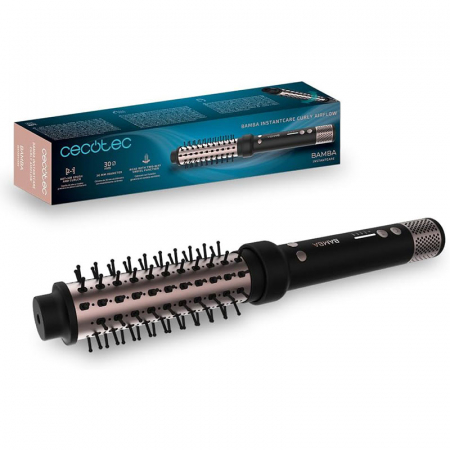 Ingrijire personala - Perie rotativa 2 in 1 Cecotec Bamba InstantCare Curly AirFlow, Ondulator, Ceramica, Aer cald, Temperatura reglabila, rotire in ambele directii