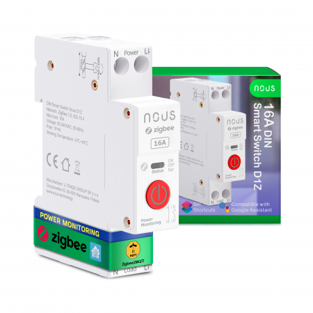 Prize - Prelungitoare - Sigurante - Siguranta inteligenta Nous D1Z, 16A, ZigBee,  1 canal, Monitorizare energie, montare pe sina DIN