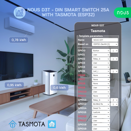 Siguranta inteligenta Nous D3T, 25A, Tasmota,  1 canal, Monitorizare energie, montare pe sina DIN, ESP32 [4]