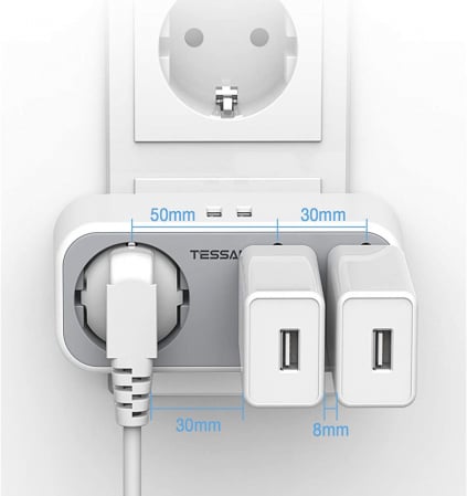 Triplu stecher cu USB Tessan TS-324, 16A, 2xUSB 2.4A [1]