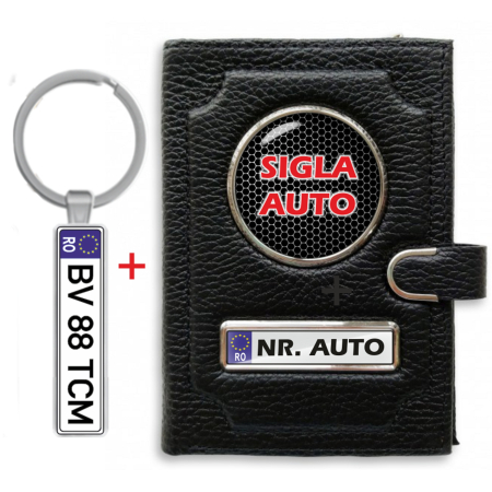 Port Document Personalizat - Port document și breloc auto personalizat cu număr de înmatriculare