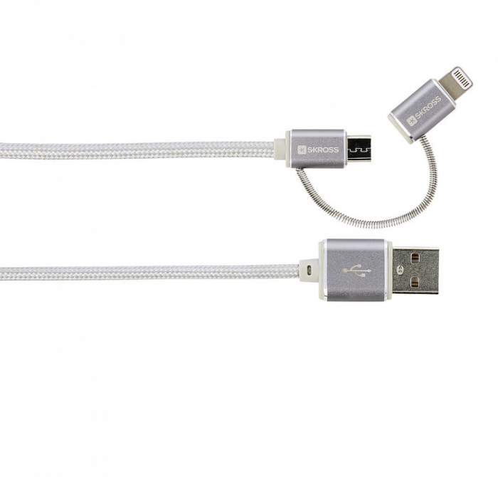 Cablu de incarcare 2 în 1 USB la Micro USB si Lightning Connector Steel Line [1]
